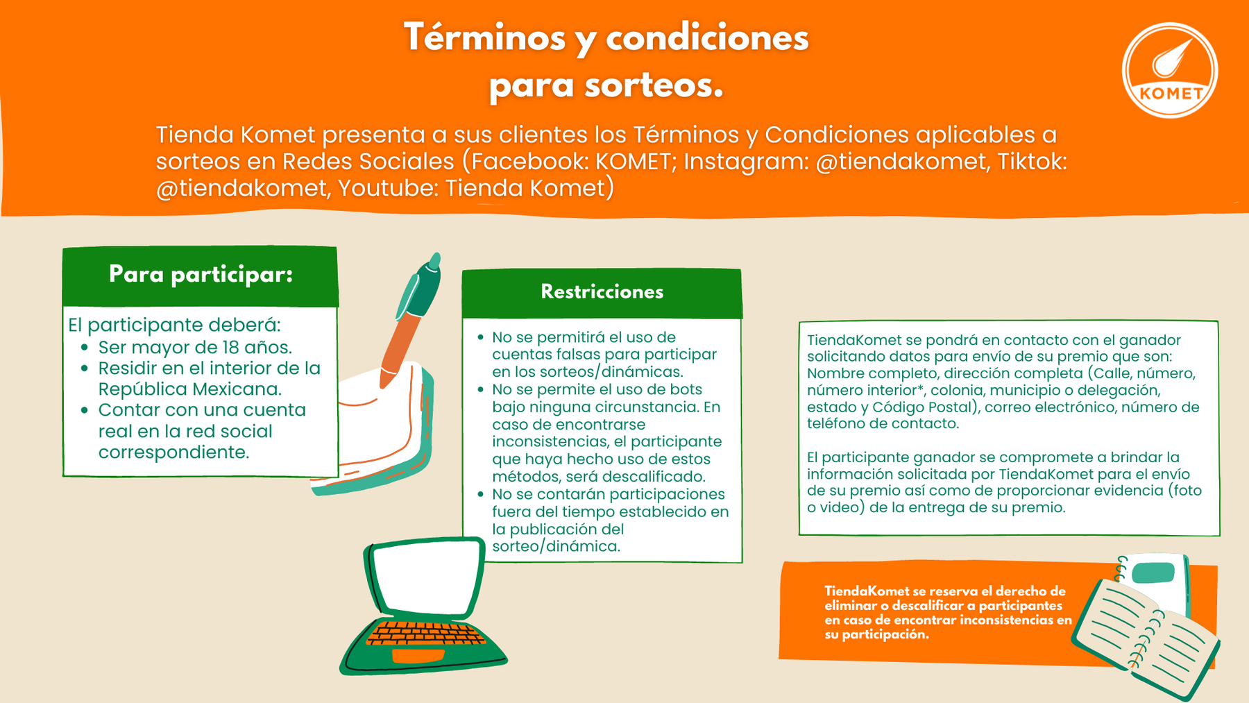 Términos y condiciones para sorteos - TiendaKomet