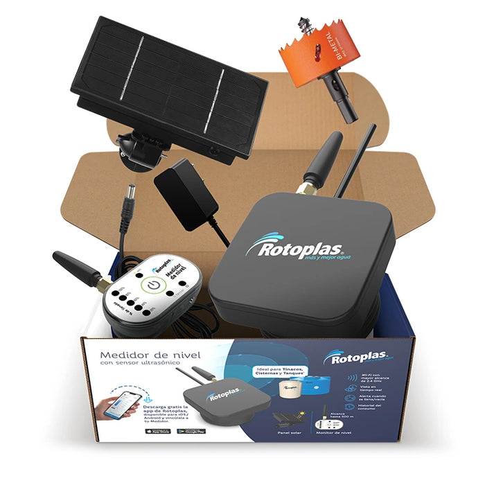 MEDIDOR NIVEL DE AGUA CON SENSOR ULTRASÓNICO SOLAR ROTOPLAS NEGRO GRADO B