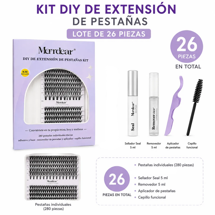 KIT DIY DE EXTENSIÓN DE PESTAÑAS – LOTE DE 45 PIEZAS