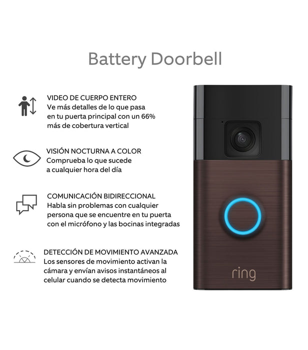 Timbre Con Cámara Inalámbrico Venetian Bronze Ring Battery Doorbell GRADO B
