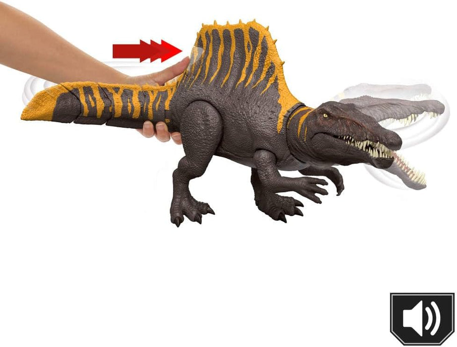 Mattel Jurassic World Rebirth Tail Thrasher Spinosaurus Figura De Accion Ataque Y Sonido GRADO B