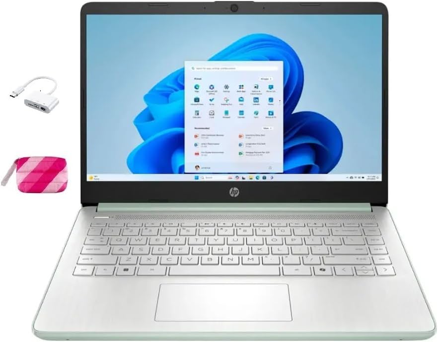 HP 14" Student-Laptop, Intel Processor N150(Up to 3.6GHz) 16GB RAM 256GB Storage(128GB UFC + 128GB Ghost Manta SD Card) Computer with Wi-Fi 6 Win11 Willow Green GRADO A