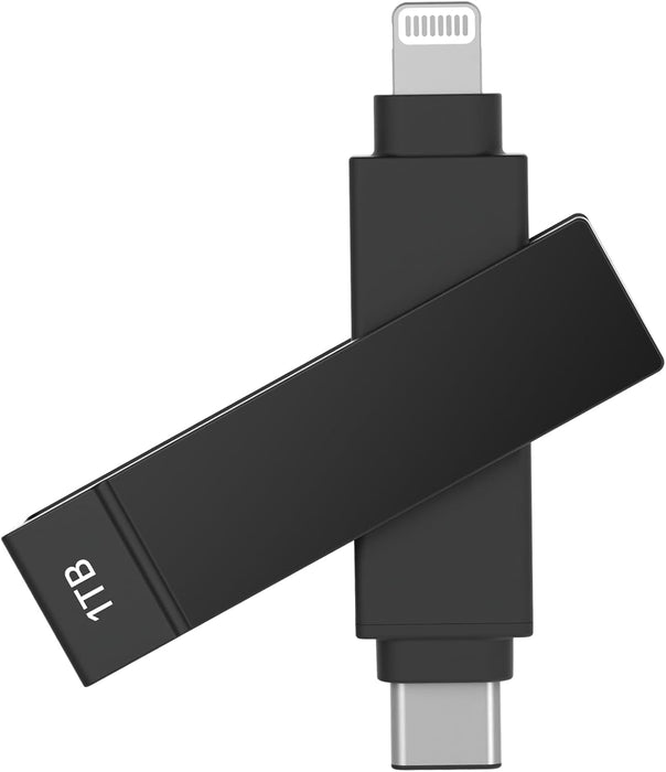 Memoria USB Piodata iXFlash de 1TB para iPhone y iPad (Lightning y USB-A, Negro) | Grado A