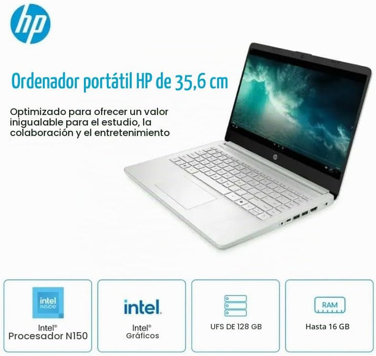 HP 14" Student-Laptop, Intel Processor N150(Up to 3.6GHz) 16GB RAM 256GB Storage(128GB UFC + 128GB Ghost Manta SD Card) Computer with Wi-Fi 6 Win11 Willow Green GRADO A