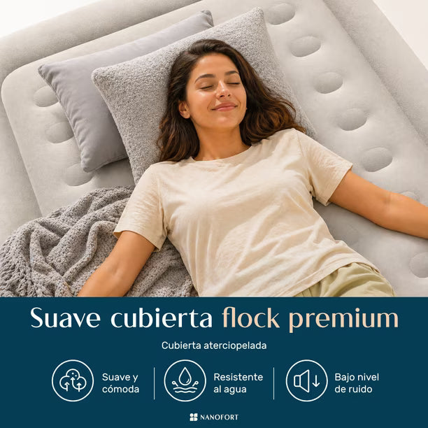 Colchón de aire NEWBULIG tamaño Queen (16 pulgadas) con bomba integrada de alta capacidad; cama inflable para el hogar, camping y visitas; colchón portátil con capacidad de carga de 660 libras y doble altura GRADO B