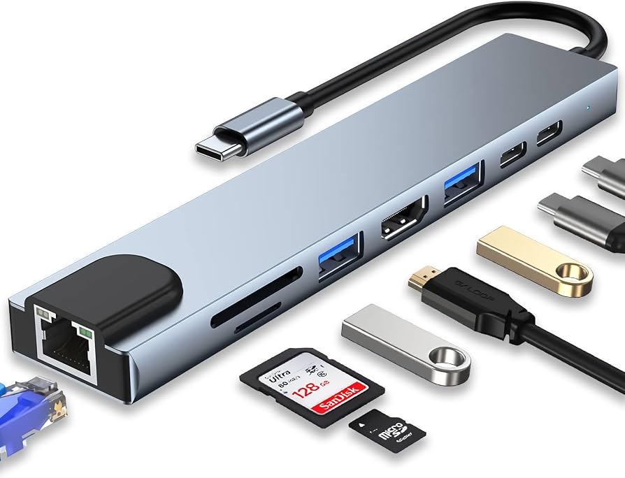 Hub USB C 8 en 1 con HDMI 4K Lector SD y Carga PD 100W para MacBook | Grado B