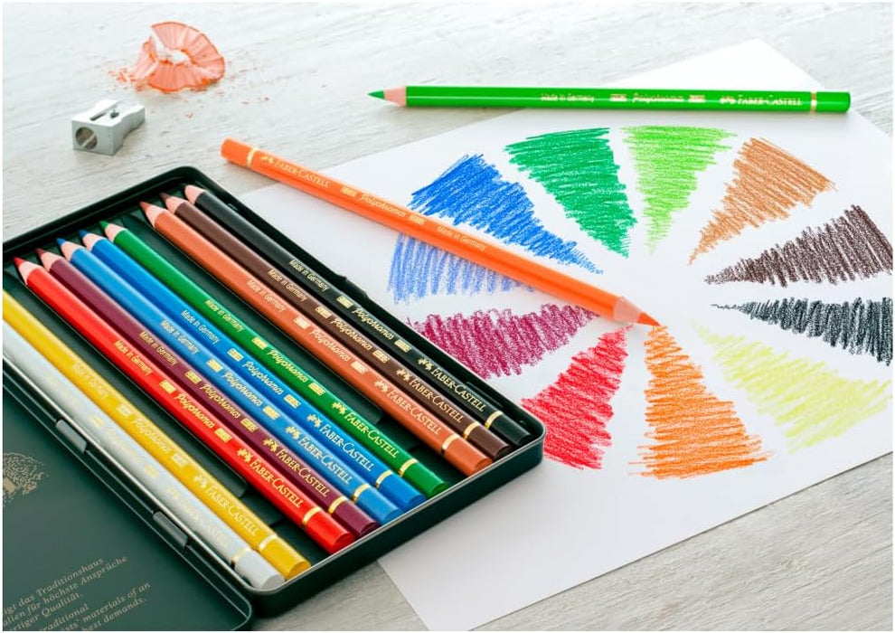 Faber-Castell Art & Graphic Polychromos Colour Pencil, Multicoloured, Tin Of 12, For Art, Craft, Drawing, Sketching, Home, School, University, Colouring GRADO B