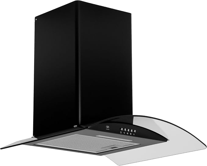 CAMPANA EXTRACTORA DE PARED 60CM, 3 VELOCIDADES, LUZ LED, ACERO INOXIDABLE Y VIDRIO CURVO, COLOR NEGRO, AVERA CEV60N GRADO B