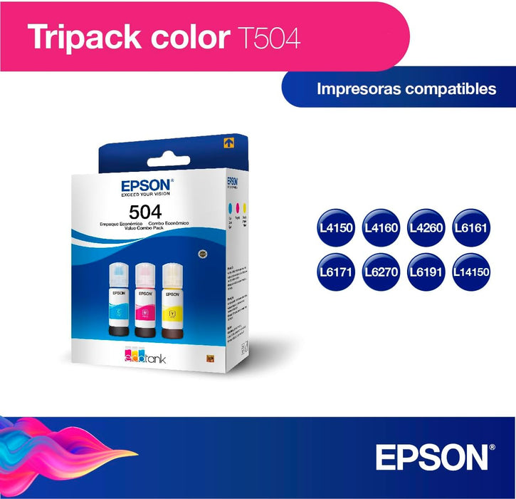 TINTAS EPSON PACK X3 ECOTANK T504 CIAN MAGENTA AMARILLO GRADO A. - TiendaKomet México