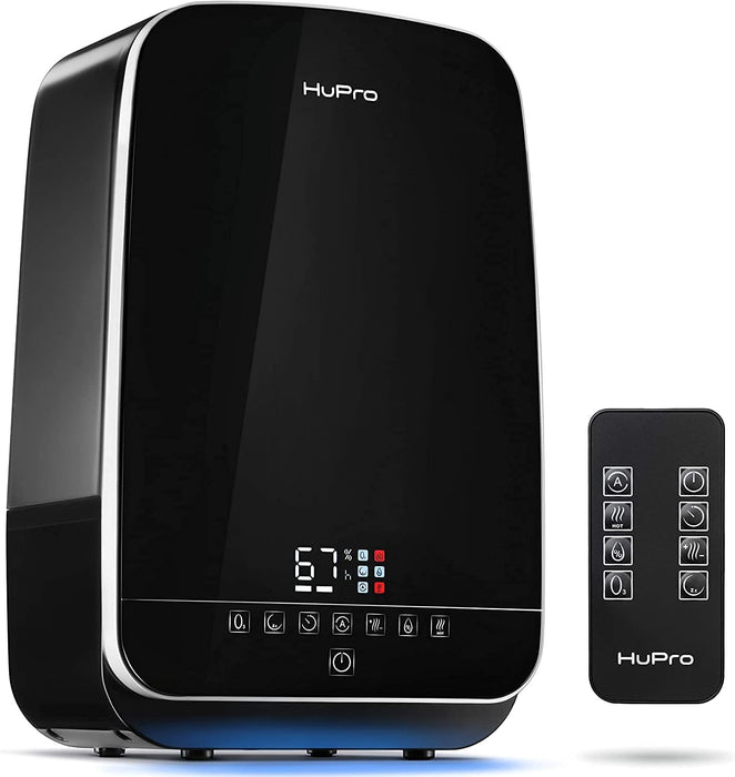 HuPro - 773 Humidificador de Niebla Tibia y Fría de 5.5 L para Dormitorio – Llenado Superior Ultrasónico, Silencioso ≥30 dB, Control Remoto, 24–40 H de Funcionamiento, Humidistato, Aceite Esencial, Apagado Automático, Bebé GRADO A