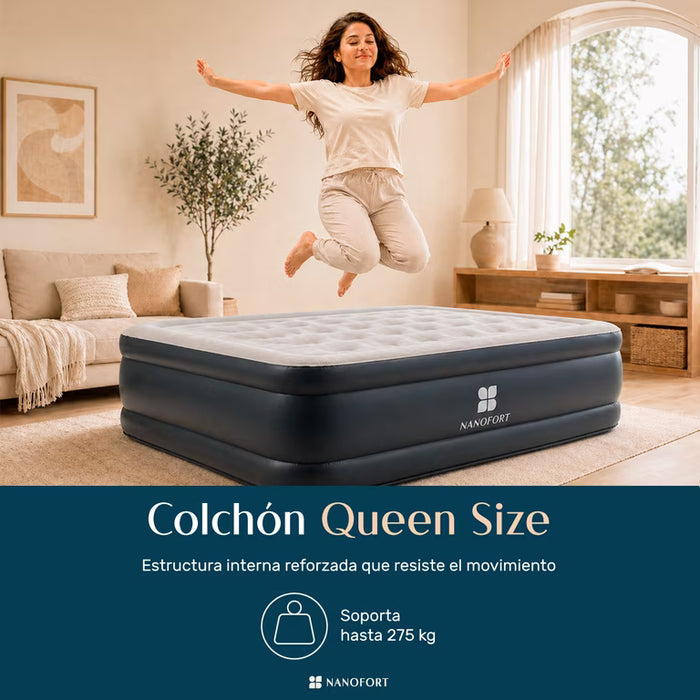 Colchón de aire NEWBULIG tamaño Queen (16 pulgadas) con bomba integrada de alta capacidad; cama inflable para el hogar, camping y visitas; colchón portátil con capacidad de carga de 660 libras y doble altura GRADO B