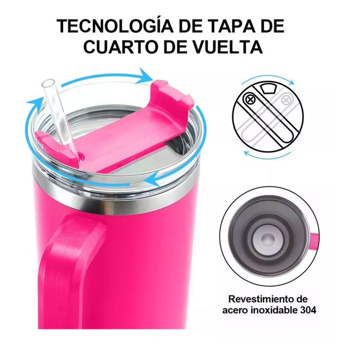 VASO TéRMICO PORTáTIL DE ACERO INOXIDABLE 40OZ CON CALOR/FRí GRADO B