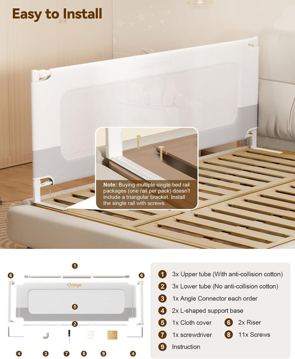 barandilla De cama Para Niños Reforzada 60 Pulgadas Ajustable en altura extra alta gris con estrellas - Grado A - seguridad infantil