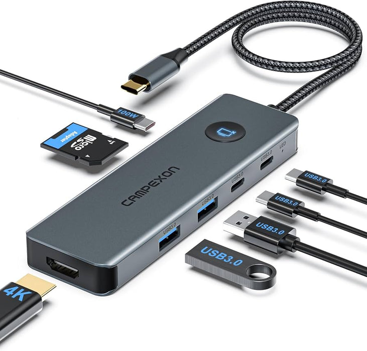 Hub USB C 8 en 1 con HDMI 4K Lector SD y Carga PD 100W para MacBook | Grado B