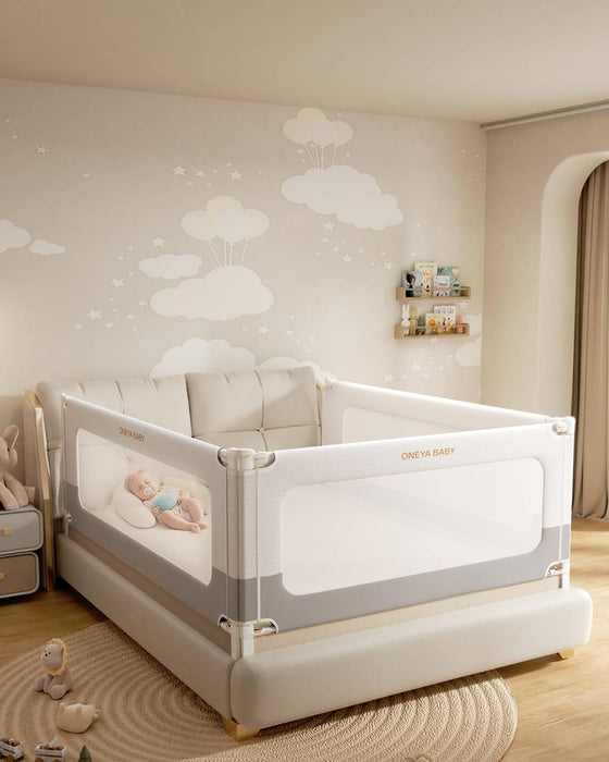 barandilla De cama Para Niños Reforzada 60 Pulgadas Ajustable en altura extra alta gris con estrellas - Grado A - seguridad infantil