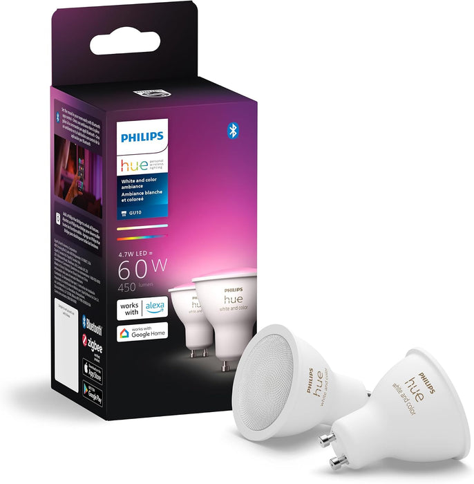 Foco Gu10 Luz Inteligente Multicolor Hue Philips Blanco CALIDO GRADO B