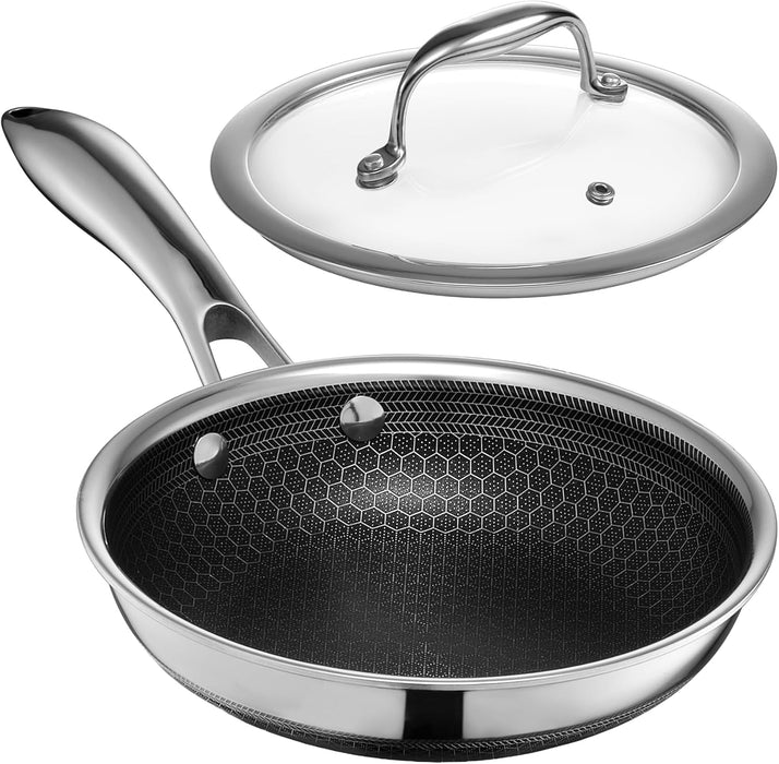 SARTEN HEXCLAD HYBRID 7 PULGADAS CON TAPA VIDRIO TEMPLADO GRADO A