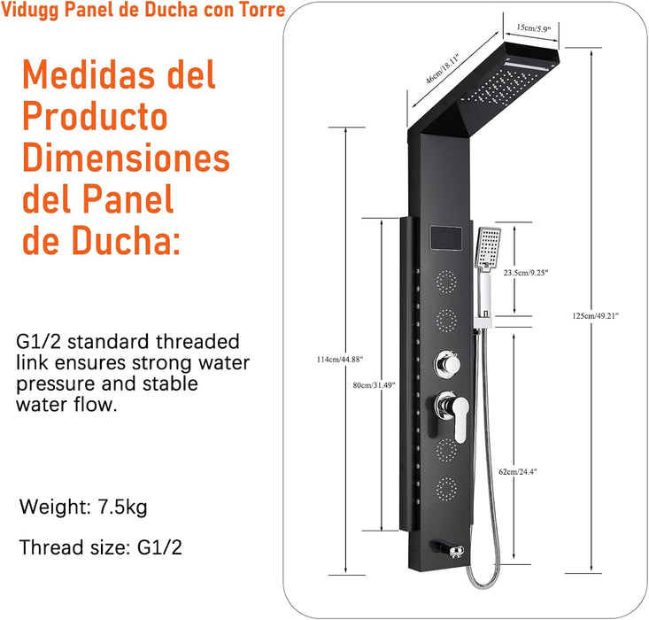 Panel De Ducha Acero Inoxidable Led Pantalla Digital Hidroma GRADO B