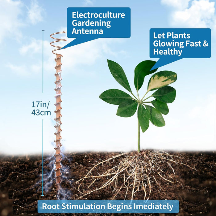 Electroculture - Juego de antenas de bobina de cobre de 17 pulgadas de largo para cultivar jardín GRADO B