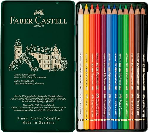 Faber-Castell Art & Graphic Polychromos Colour Pencil, Multicoloured, Tin Of 12, For Art, Craft, Drawing, Sketching, Home, School, University, Colouring GRADO B