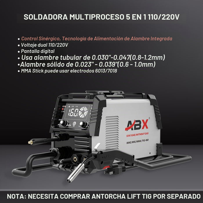 Máquina Soldadora 5 En 1 Mag160a Inversor Soldar 110/220v GRADO B