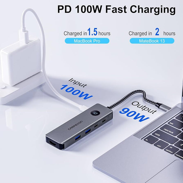 Hub USB C 8 en 1 con HDMI 4K Lector SD y Carga PD 100W para MacBook | Grado B