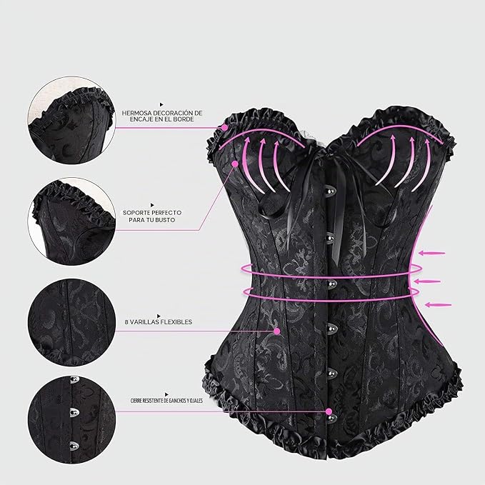 CORSÉ COLUMBIA FAJA CORSETTE VICTORIANO CORSET CON BORDADO GRADO B