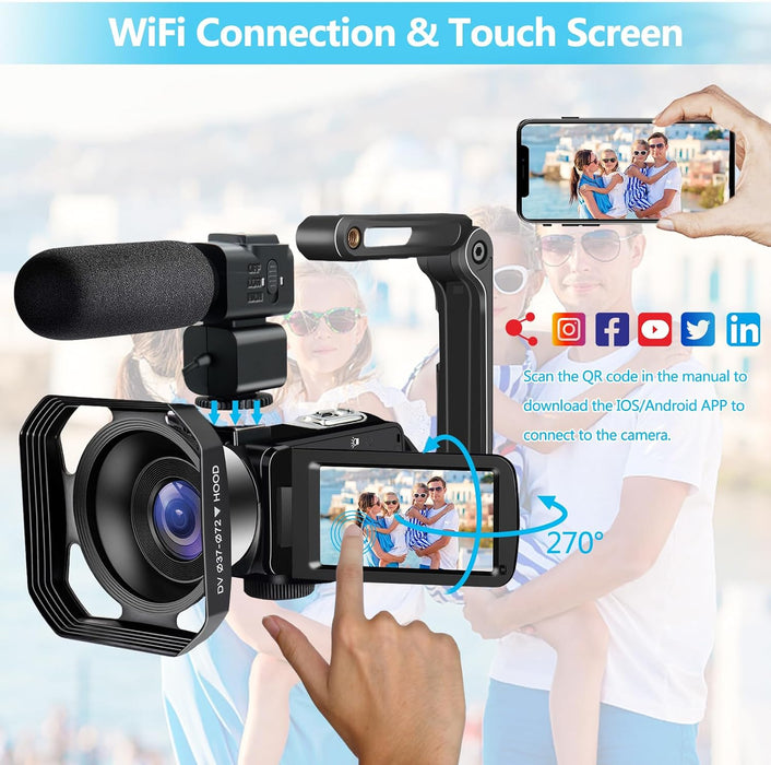 Video Camera lovpo 4K 48MP Ultra HD WiFi Vlogging w/ Mic GRADO A