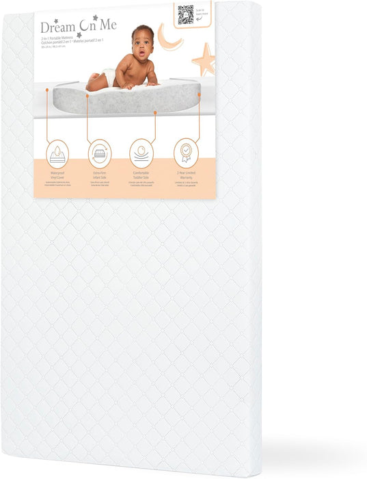Colchón Dream On Me 2 en 1 transpirable de 3 cm para minicuna, color blanco GRADO B