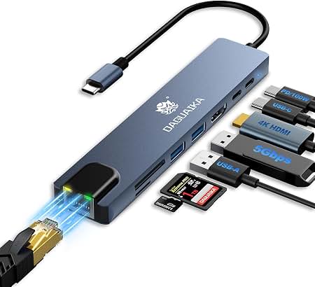 Hub USB C 8 en 1 con HDMI 4K Lector SD y Carga PD 100W para MacBook | Grado B