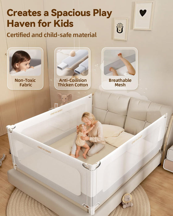 barandilla De cama Para Niños Reforzada 60 Pulgadas Ajustable en altura extra alta gris con estrellas - Grado A - seguridad infantil