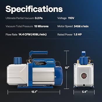 VIVOHOME 110V 1/2 HP 5CFM Bomba de vacío para HVAC de 2 etapas y kit de juego de manómetros de CA de 4 vías con detector de fugas R134a, R12, R22, R502, R410a GRADO B