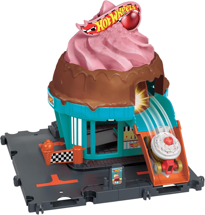 Pista De Juguete Hot Wheels Heladería Set De Juego Con Vehículo Y Rampa Sorpresa, Conexión Con Otros Sets, Para Niños De 3 Años En Adelante Multicolor