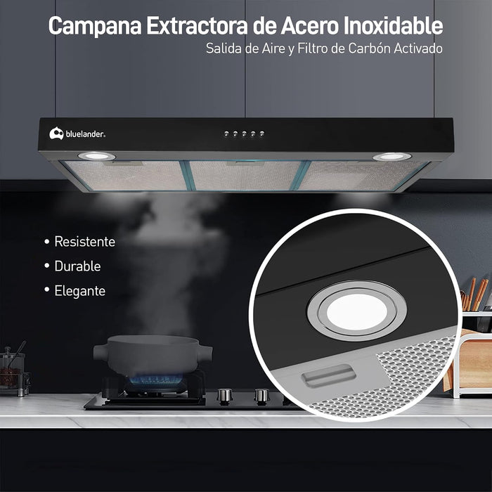 CAMPANA EXTRACTORA SLIM AROL 80 CM NEGRA CON VIDRIO FRONTAL PARA PARED MODELO CSL-80BL NEGRO GRADO B