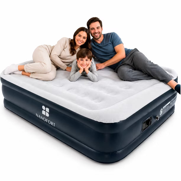 Colchón de aire NEWBULIG tamaño Queen (16 pulgadas) con bomba integrada de alta capacidad; cama inflable para el hogar, camping y visitas; colchón portátil con capacidad de carga de 660 libras y doble altura GRADO B
