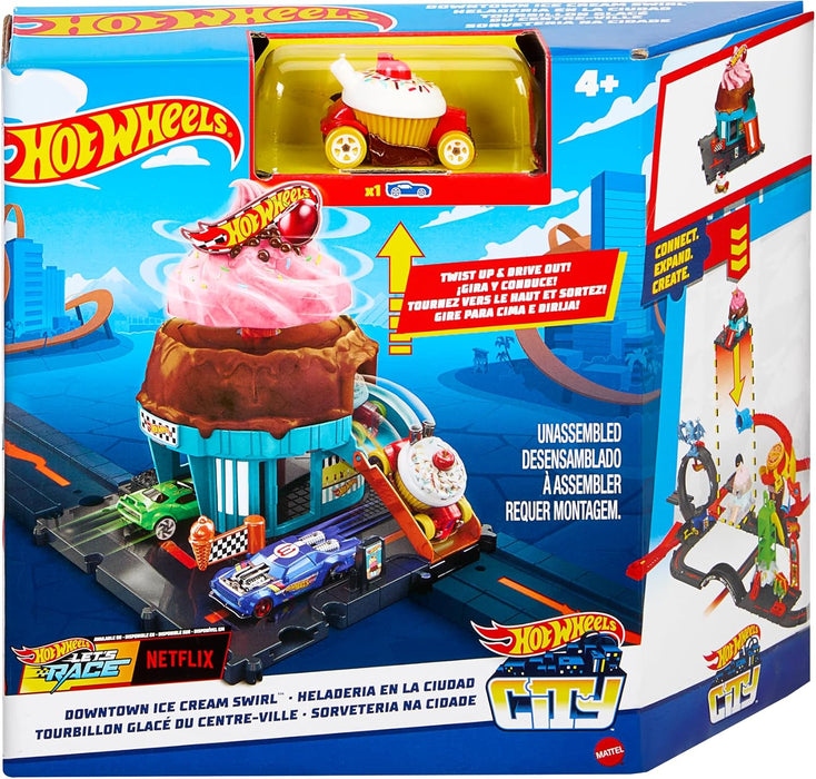 Pista De Juguete Hot Wheels Heladería Set De Juego Con Vehículo Y Rampa Sorpresa, Conexión Con Otros Sets, Para Niños De 3 Años En Adelante Multicolor