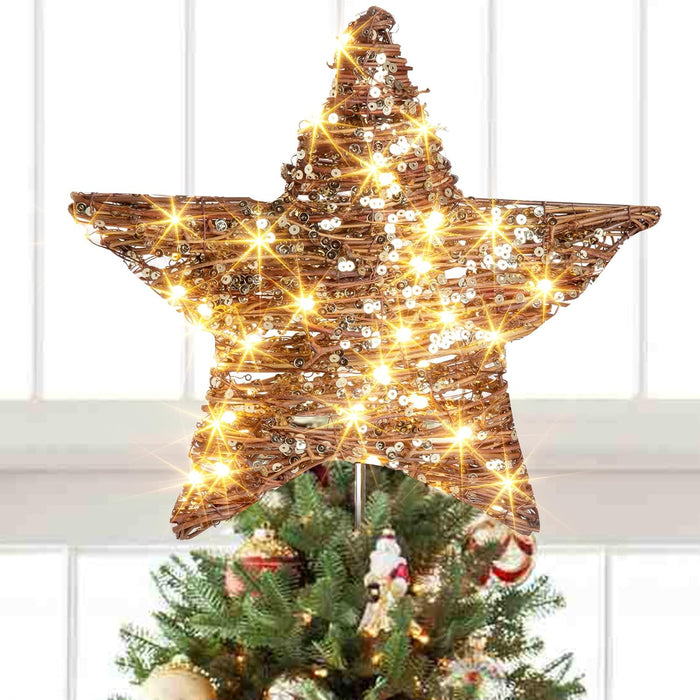 CHRISTMAS TREE TOPPER RATTAN STAR TREETOP CHRISTMAS DECOR GRADO B