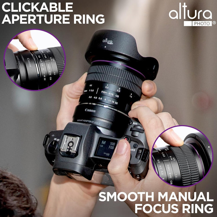 Altura Photo 8mm f/3.0 Professional Wide Angle Lens Aspherical Fisheye for Canon EOS 90D 80D 77D Rebel T8i T7 T7i T6i T6s T6 T100 SL2 SL3 DSLR Cameras with EF Mount GRADO B