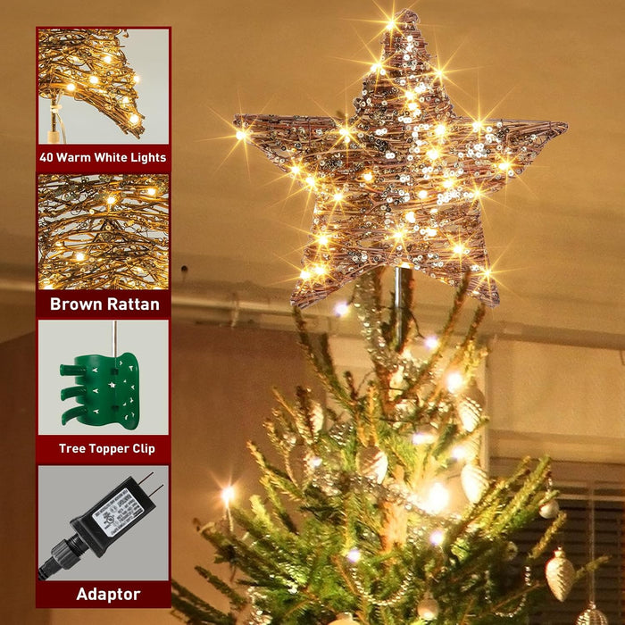 CHRISTMAS TREE TOPPER RATTAN STAR TREETOP CHRISTMAS DECOR GRADO B