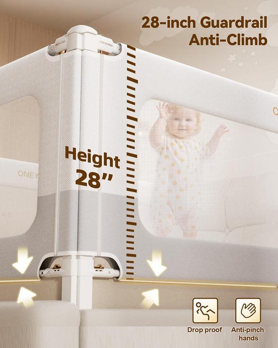 barandilla De cama Para Niños Reforzada 60 Pulgadas Ajustable en altura extra alta gris con estrellas - Grado A - seguridad infantil