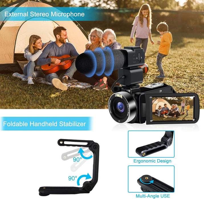 Video Camera lovpo 4K 48MP Ultra HD WiFi Vlogging w/ Mic GRADO A