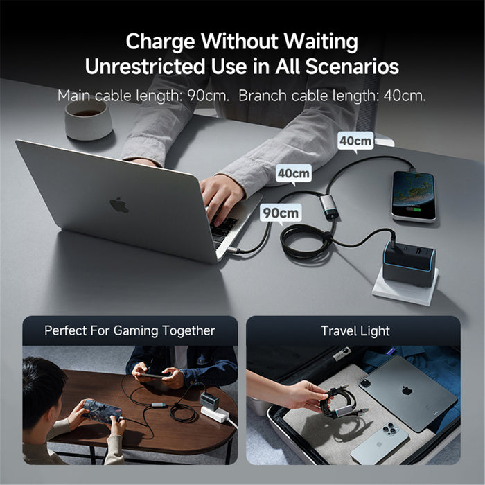CUKTECH CABLE USB-C 2 EN 1 100W CARGA RÁPIDA TIPO C TO 2C GRADO B
