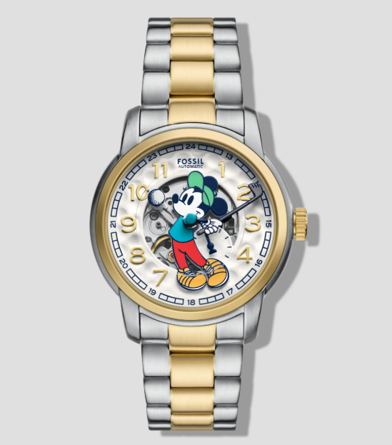 RELOJ FOSSIL DISNEY MICKEY MOUSE LE1193 GOLF DORADO PLATEADO GRADO B