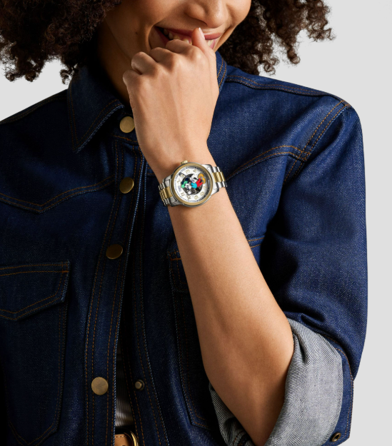 RELOJ FOSSIL DISNEY MICKEY MOUSE LE1193 GOLF DORADO PLATEADO GRADO B