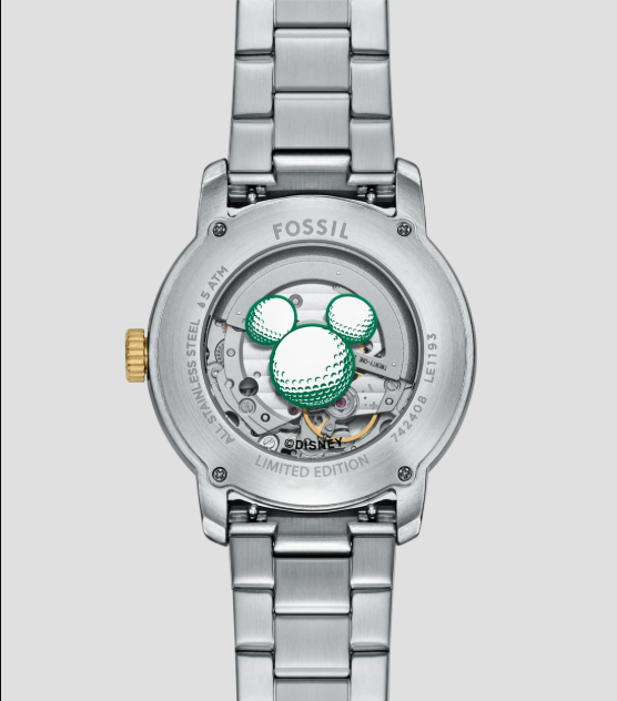 RELOJ FOSSIL DISNEY MICKEY MOUSE LE1193 GOLF DORADO PLATEADO GRADO B