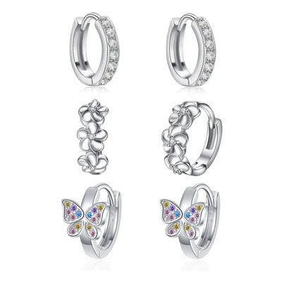 Aretes de Argolla con Piedras de Colores Color Plateado | Grado B