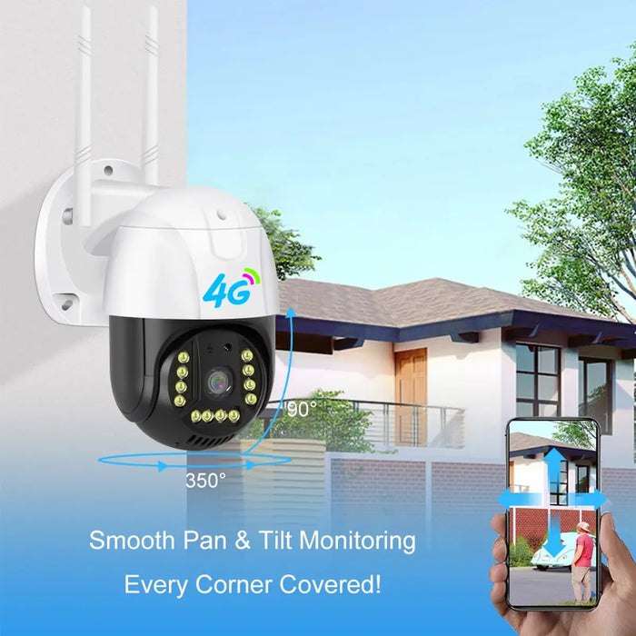 Cámara de Seguridad Exterior 4k con Tarjeta Sim 4g Full HD ptz Visión Nocturna Sirena Audio Bidireccional - Grado B