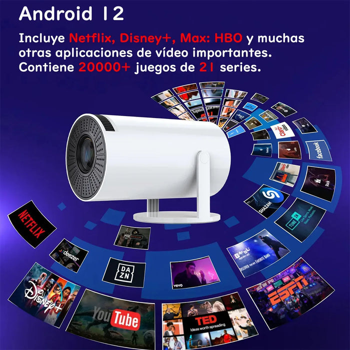 PROYECTOR LED ANDROID WIFI PROFESIONAL MINI PORTATIL CON 2 GAMEPADS 12000LM LED 4K 1080P BLANCO GRADO A - TiendaKomet México