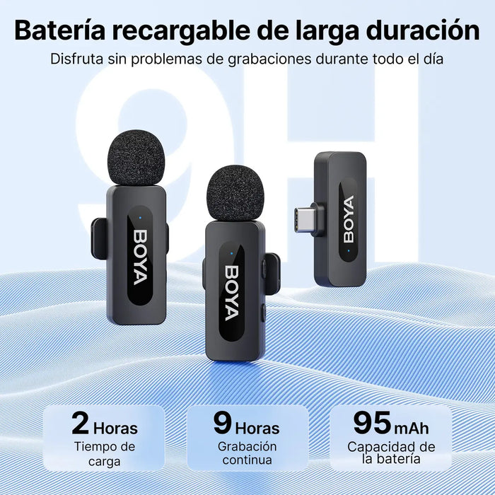 BOYA BY-V20 MICROFONO INALAMBRICO IPHONE 15-16/ANDROID/PC, CANCELACIÓN DE RUIDO, 48KHZ/16BIT, 9H DE USO, MODO SILENCIO,... NEGRO GRADO B