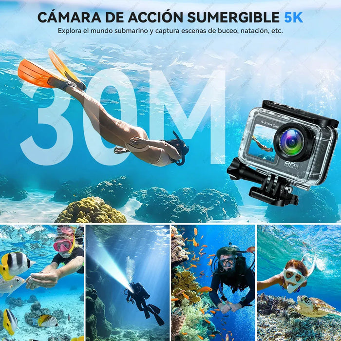 Cámara Deportiva Sumergible Doble Pantalla Ausek ATM40R 5K | Color Negro | Grado B